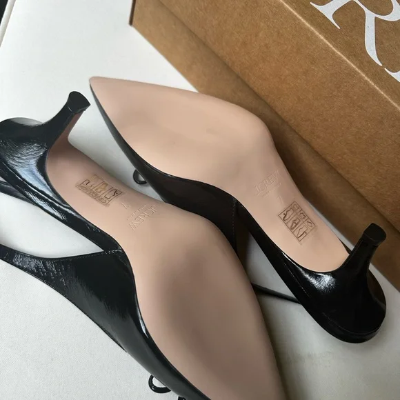 J. Crew Italian Leather Glossy Black Slingback Heels - Picture 5 of 6